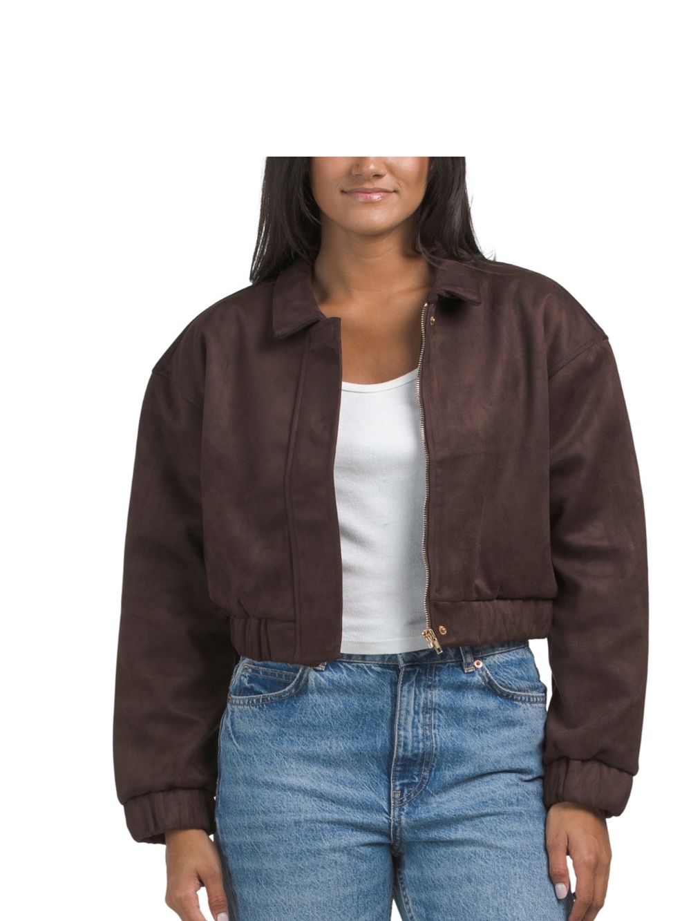NWT House of Harlow Women's Cropped Suede Jacket - Brown